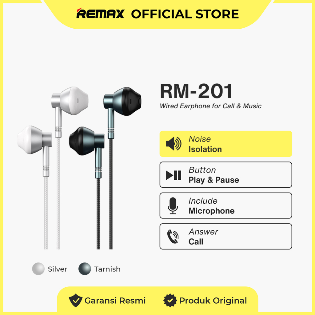 Jual Remax Earphone Wired In-Ear Noise Reduction For Music&Call RM-201 ...