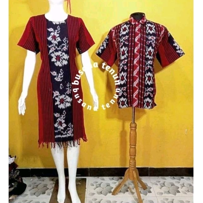 Jual couple dres tenun rumbai dan kemeja tenun baju pesta baju ...