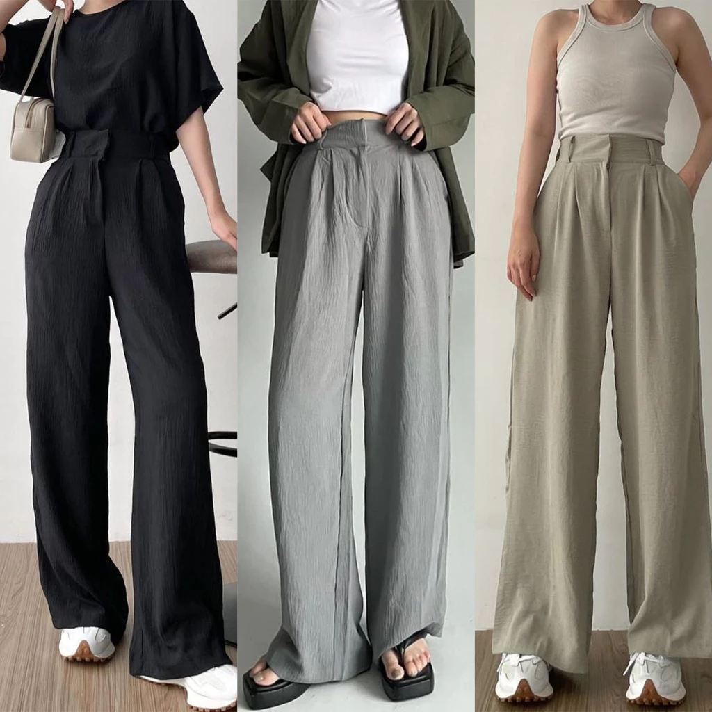 Celana Kulot Highwaist Crinkle Flowy Premium