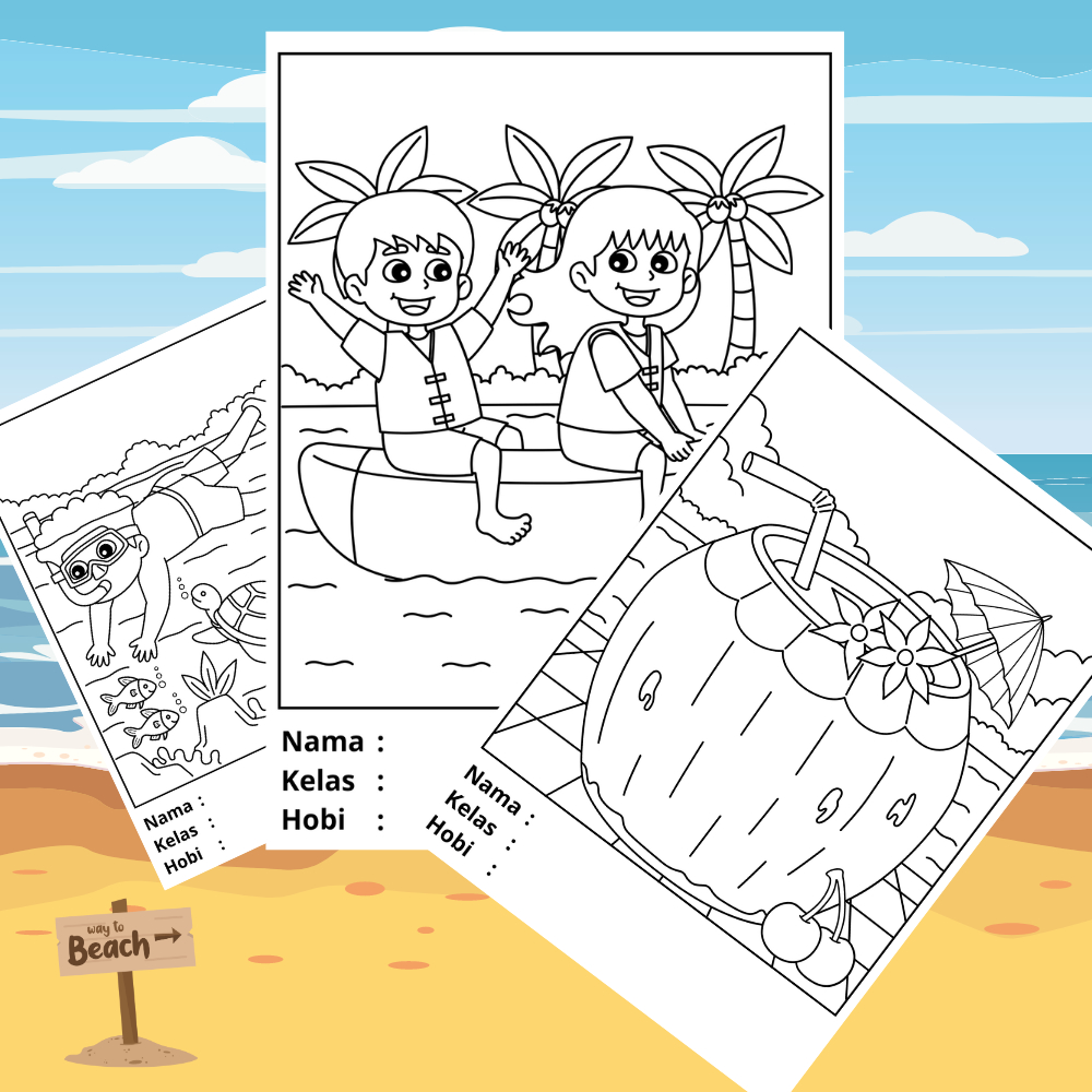 Jual LEMBAR SKETSA MEWARNAI TEMA PANTAI / MAINAN EDUKASI MENGASAH