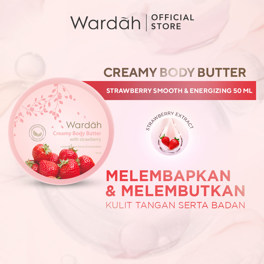 Wardah Creamy Body Butter 50 ml - Membantu melembabkan dan melembutkan kulit tangan serta badan - Mengandung Vitamin E dan Ekstrak Bahan Natural