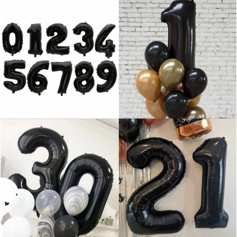 Jual Balon Foil Angka & Huruf Warna Hitam Ukuran 80CM |ANN | Shopee