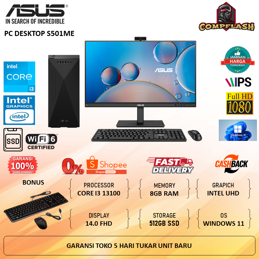 Jual Asus PC Desktop S501ME Intel Core I3 13100 Ram 8GB 512GB SSD ...