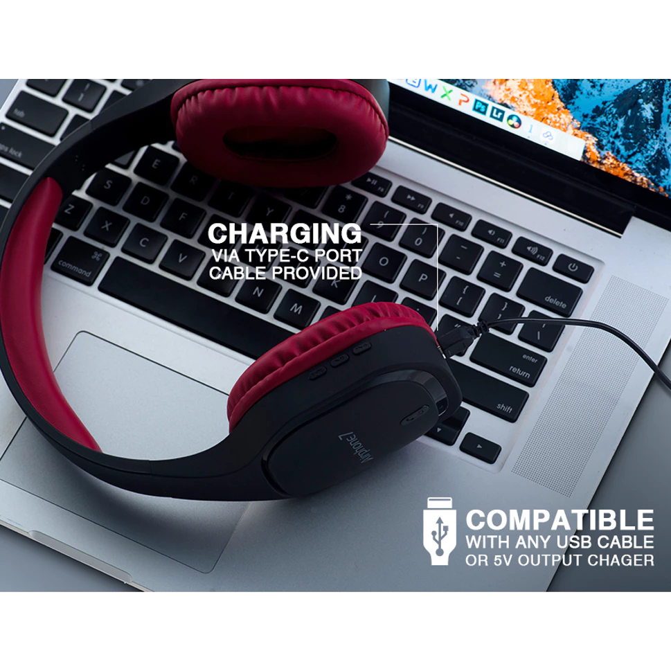 Headset Bluetooth Headphone Wireless SonicGear AirPhone 7 with Mic | Up to 10 Hours PlayTime Bundle Fannel Drawstring Pouch Bag