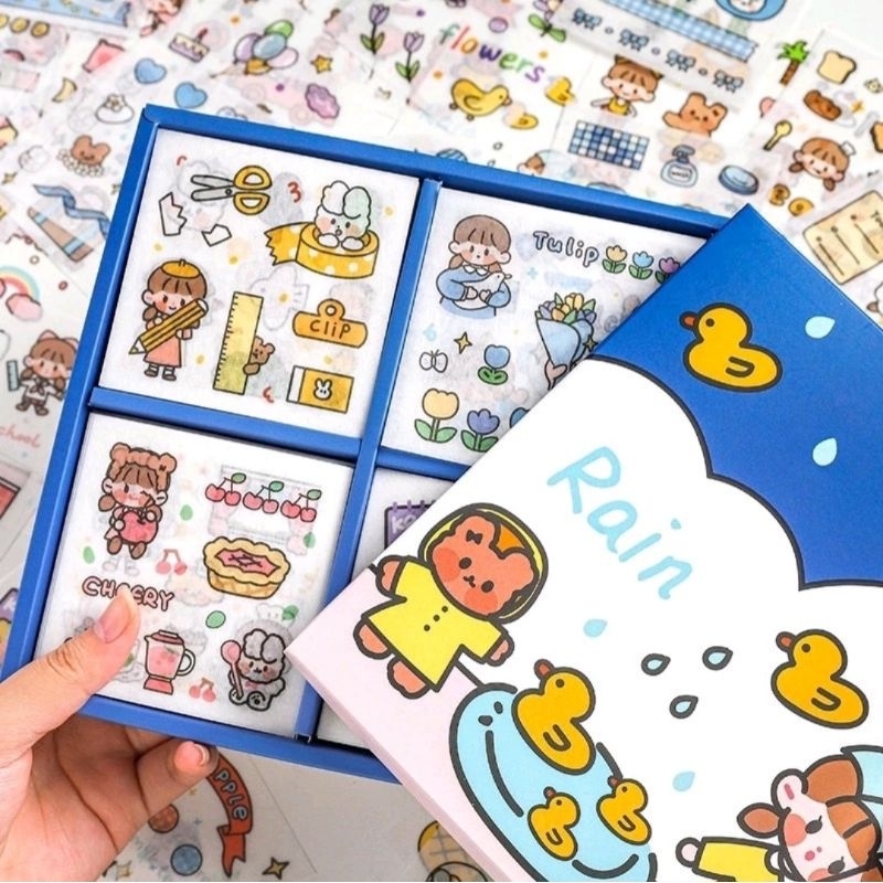 Jual Stiker PVC Ruan Series Rain Day Motif Kartun Korea Aesthetic Lucu ...
