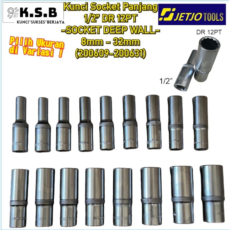 Jual Kunci Socket Deep wall / Kunci Socket Panjang 1/2” DR 12PT ukuran ...