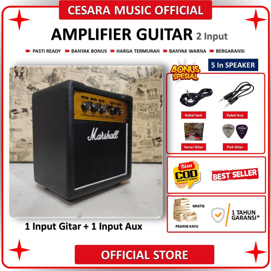 Jual ampli gitar dan bass 2 Input 5 inch marshall termurah bergaransi