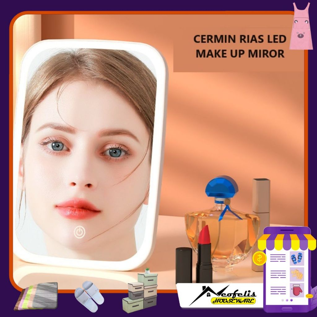 Jual Cermin Rias LED / Mirror Touch Screen Rechargeable PR0358 | Shopee ...