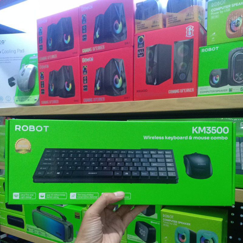 Jual keyboard mouse wireless robot KM3500 combo ultra thin and light ...