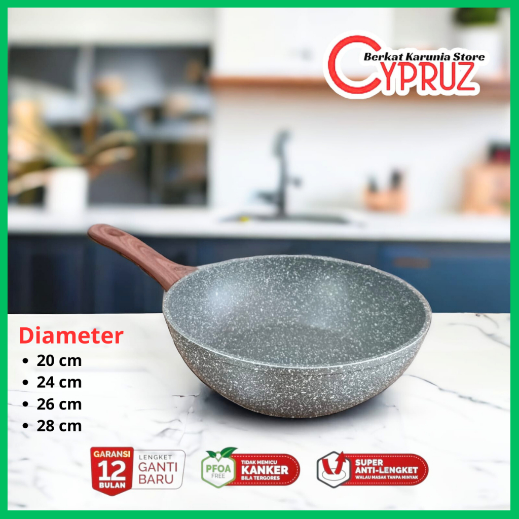 Jual Cypruz Wok Pan Marble Fry Wok Wajan Anti Lengket Wajan Keramik Wajan Marble Induksi Wok