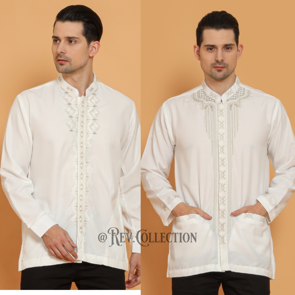 Baju Koko Pria Putih Bordir Lengan Panjang Bordir Motif Elegan Original RevCollection