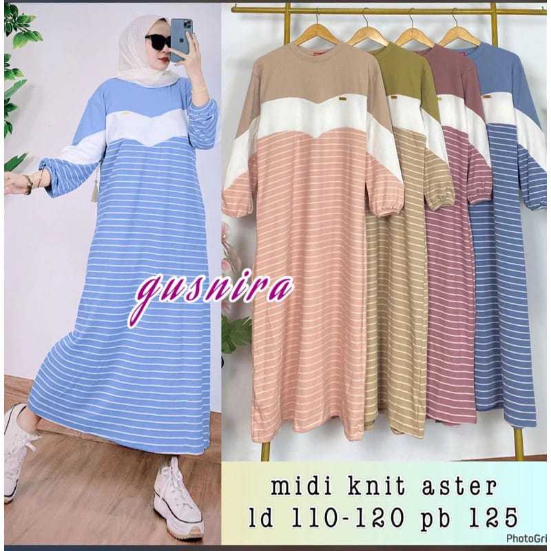 Jual MIDI DRESS KNIT PREMIUM KOMBINASI SALUR KAOS RAJUT | Shopee Indonesia