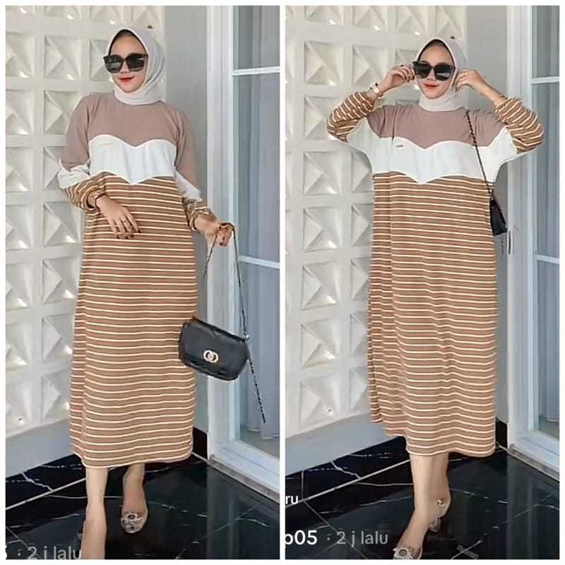Jual MIDI DRESS KNIT PREMIUM KOMBINASI SALUR KAOS RAJUT | Shopee Indonesia