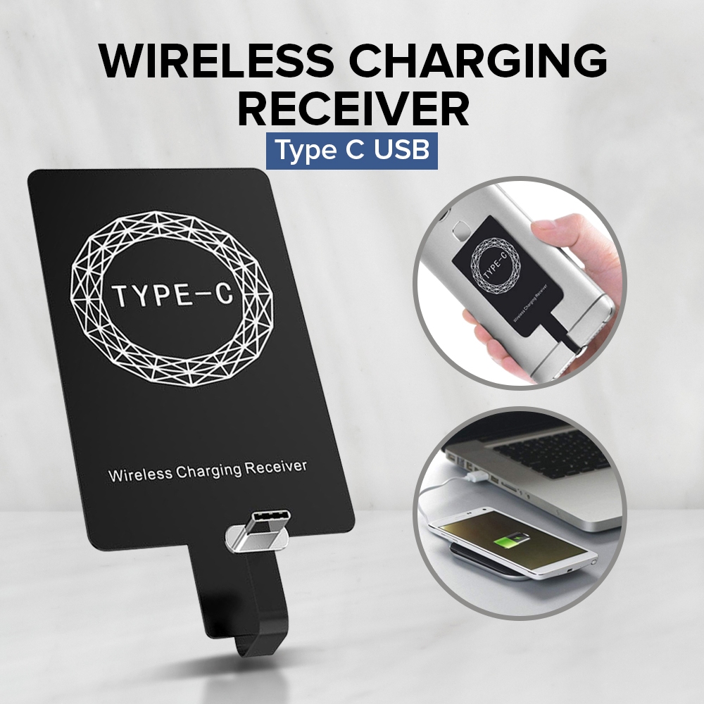 Qi Wireless Charging Receiver for Smartphone Type C/Micro USB Fast Tahan  Lama Tanpa Cable