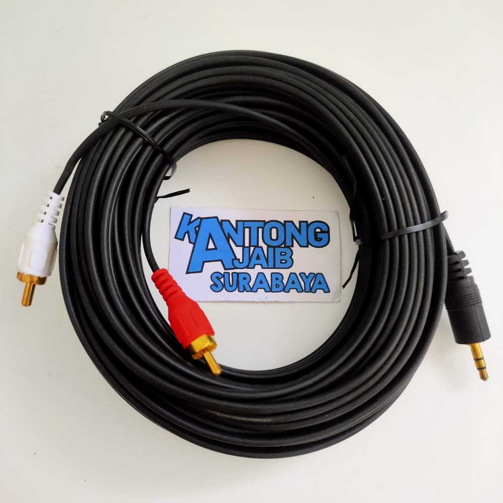 Jual Kabel 2 RCA To Jack Mini Stereo Hitam 15 Meter Kabel Aux 2 in 1 ...