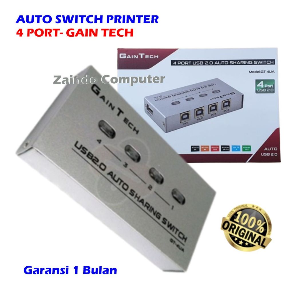 Jual AUTO SWITCH PRINTER 4 PORT GAIN TECH / USB SHARING SWITCH PRINTER ...