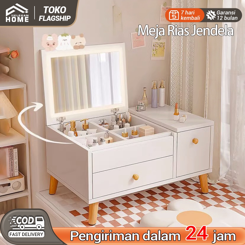 Jual COD E.HOME Meja Rias Lampu Cermin Dressing Table Foldable Meja ...