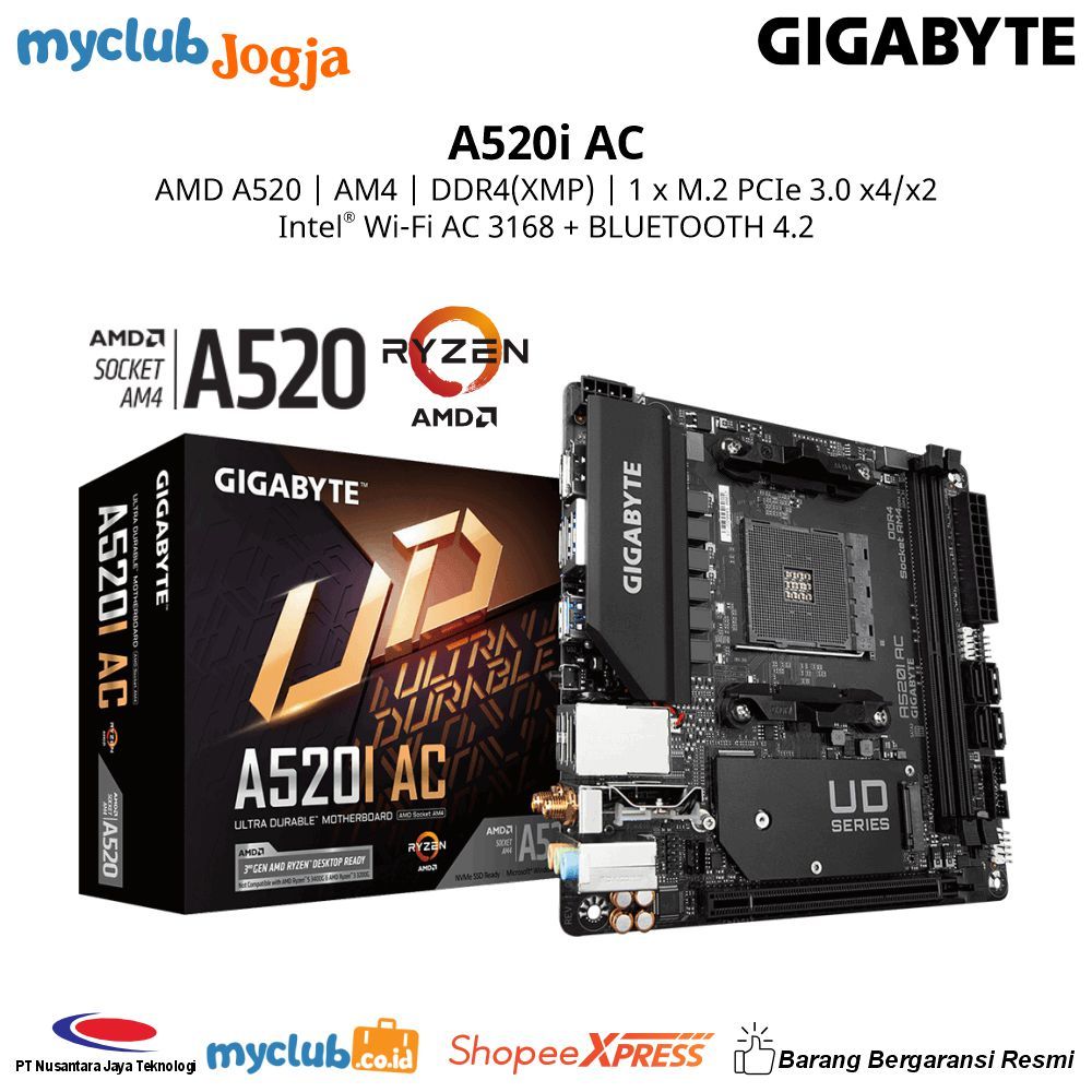 Jual GIGABYTE A520i AC Motherboard AMD A520 AM4 DDR4 XMP M2