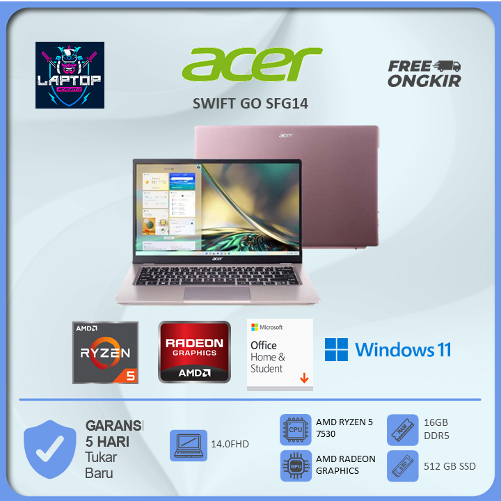 Jual ACER SWIFT GO SFG14 RYZEN 5 7530 16GB 512GB W11+OHS 14.0FHD SLV ...