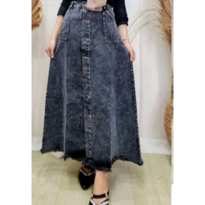 Jual Ledy Rok Buttonrok Jeans Panjang Kancing Depan Button Up Shopee Indonesia 8589