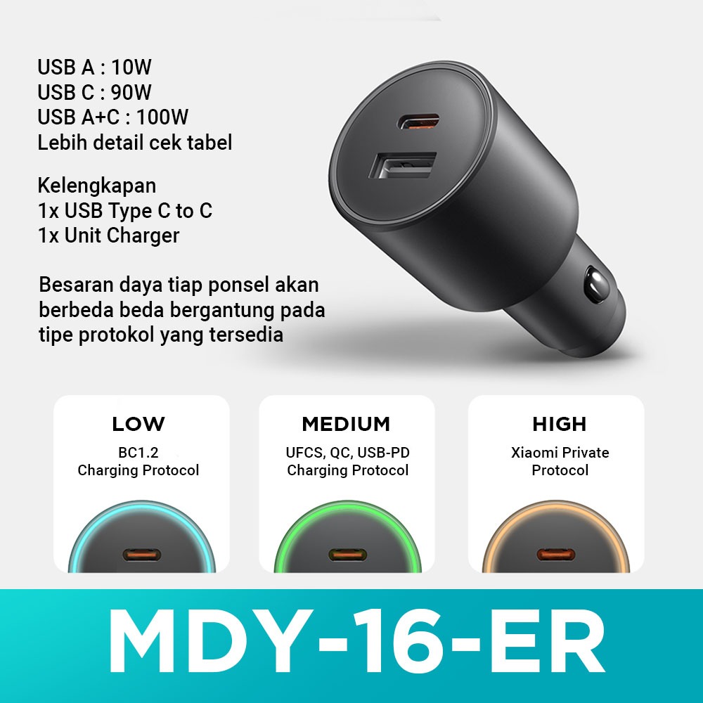 Xiaomi 100W 1A1C USB Car Charger Mobil Mendukung Mi Turbo Charge 100W MAX  QC USB-PD Laptop Macbook Gadget Pengisian Daya Fast Charging