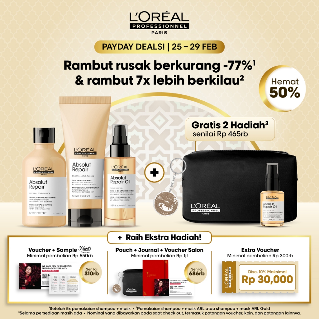 Jual Absolut Repair Shampoo + Conditioner + Serum Untuk Rambut Kering by L'Oreal Professionnel