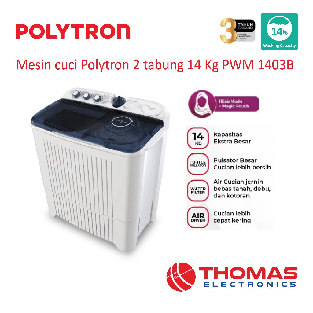 Jual Mesin Cuci Polytron 2 Tabung 14 Kg PWM 1403B 1403 B Garansi Resmi ...