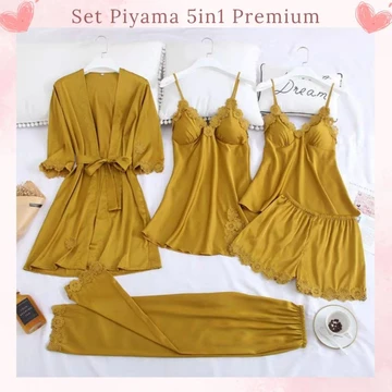 NAOMI Piyama 5in1 Set Kimono – Baju Tidur Silk Sutra Premium Import M L XL XXL