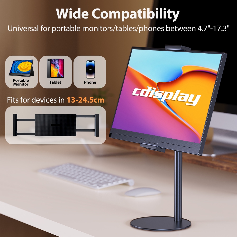 Portable Monitor Stand Holder For 12-17.3 Inch Screens - Adjustable Aluminum Desk Clamp
