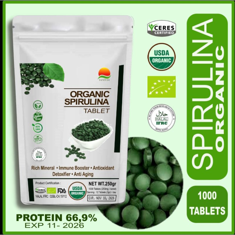 Jual Organic Spirulina 1000 Tablet Super Nutrisi Vitamin Anak Ibu Hamil Menyusui Dewasa Maag