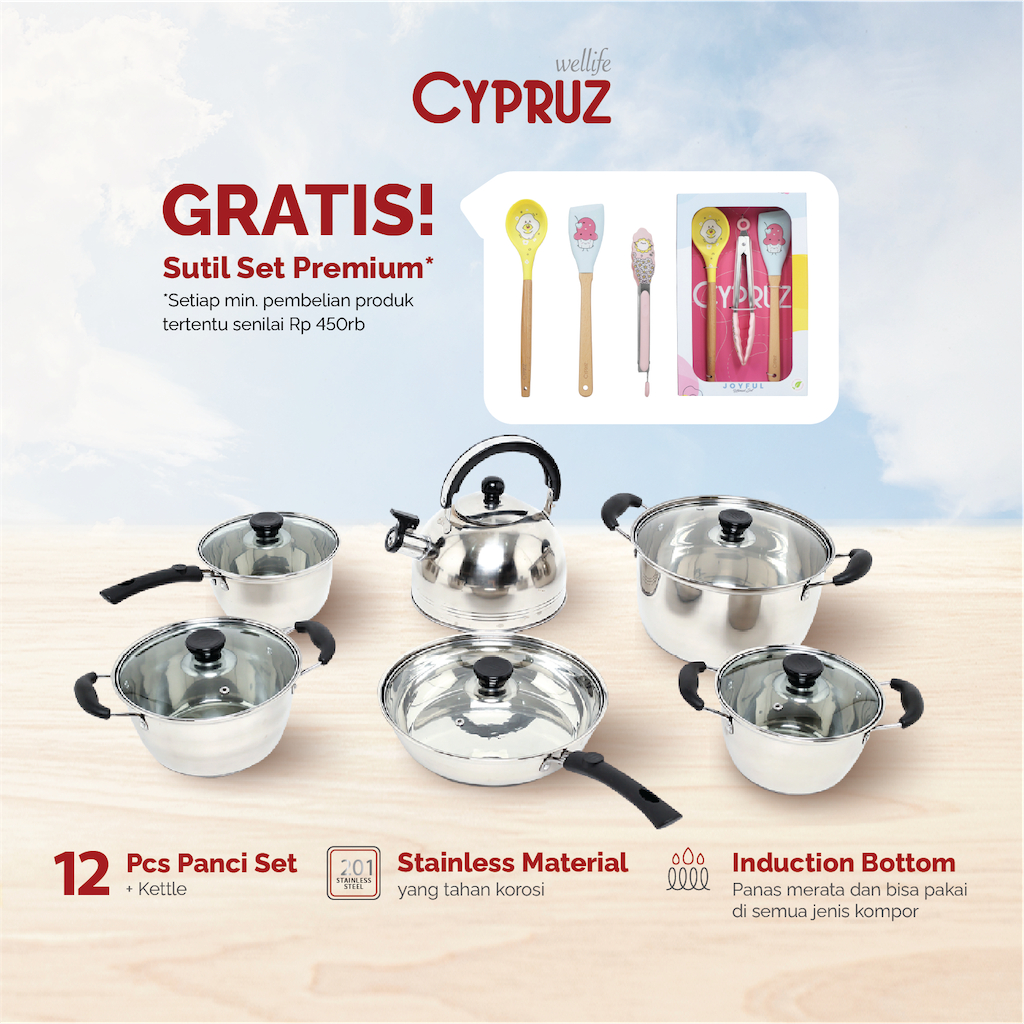 Jual Cypruz Cookware Set Wajan Stainless Tebal Pcs Shopee Indonesia