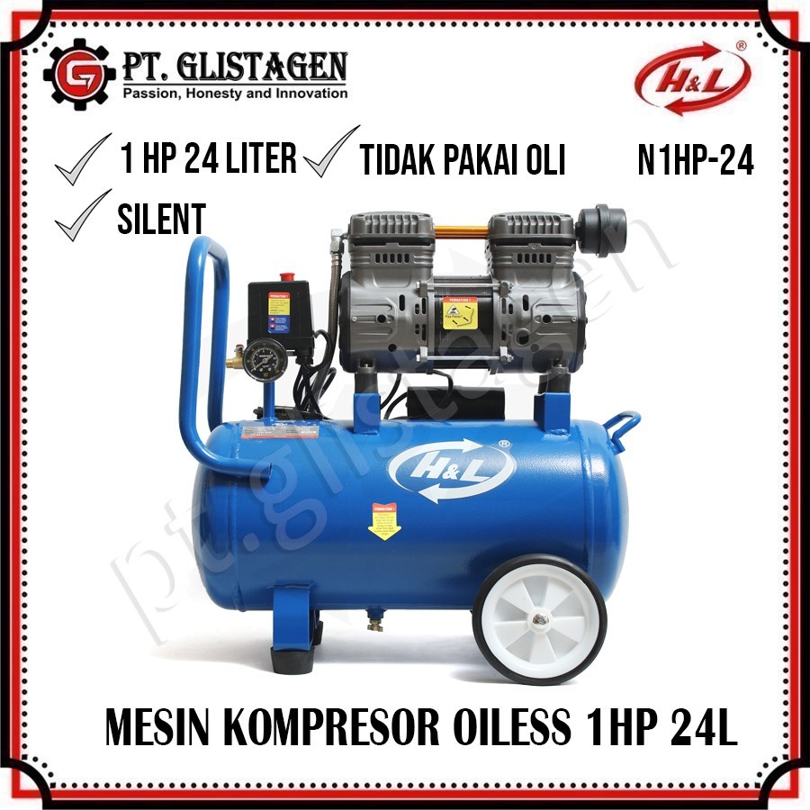 Jual HL Kompresor Pompa Pumpa Angin Oiless Silent 1 HP 24 Liter Oil ...