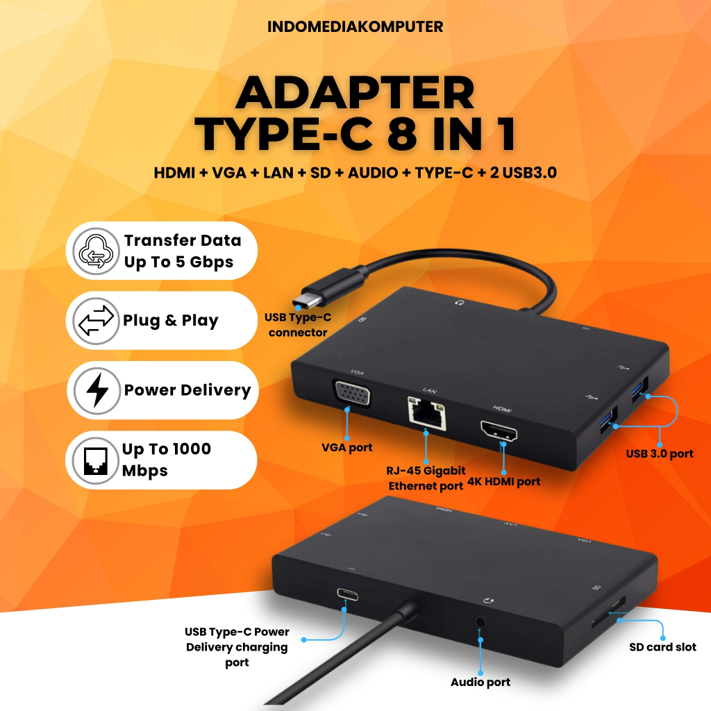Jual TYPEC+LIGHTNING+MICRO USB TO HDMI+VGA+AUDIO Shopee Indonesia