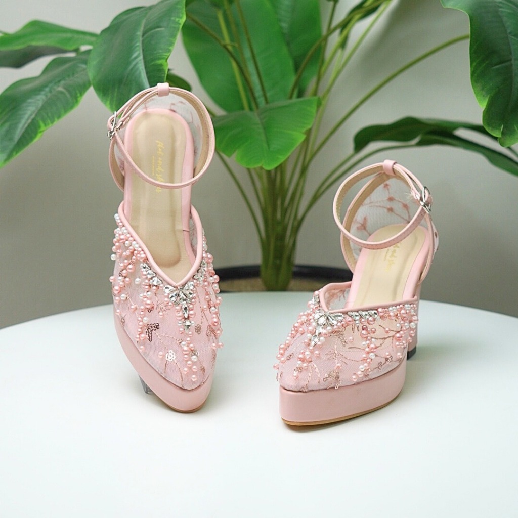 Jual Sepatu Wedding Wanita Selly Baby pink 9 CM Hak Tahu | Shopee Indonesia