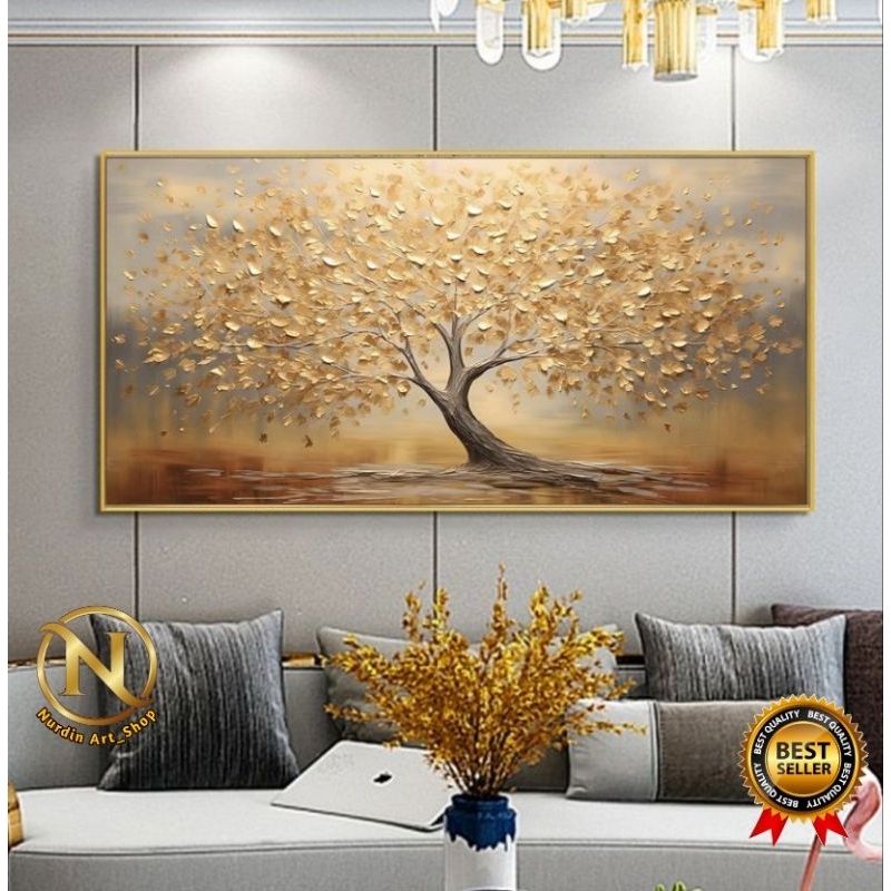 Jual Lukisan Modern Pohon Gold Timbul Plus Frame | Shopee Indonesia