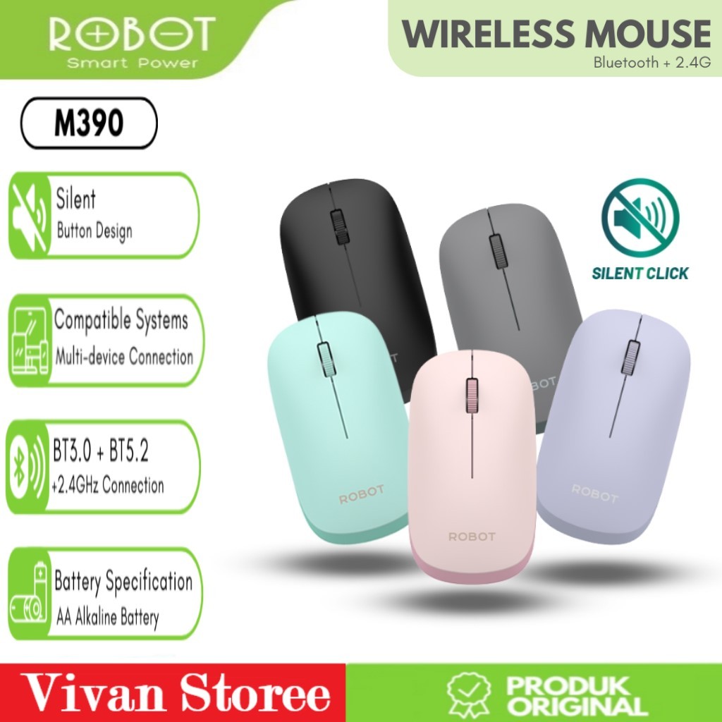 Jual ROBOT M390 Mouse Wireless & Bluetooth 2.4GHz Dual Mode Connection ...