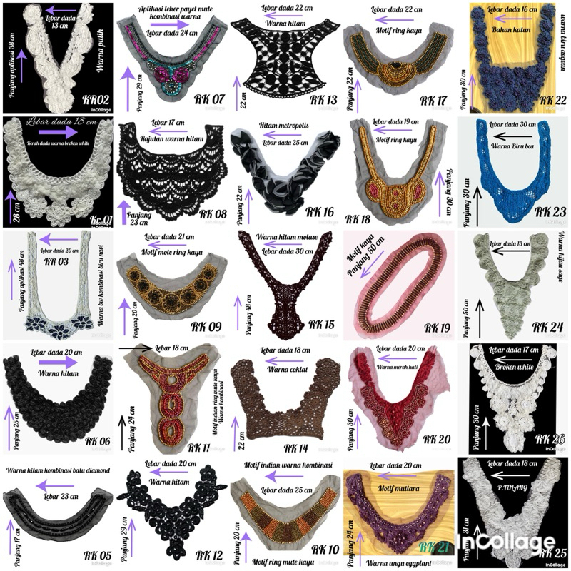 per pcs aplikasi kerah leher baju warna dan ukuruan bervariasi