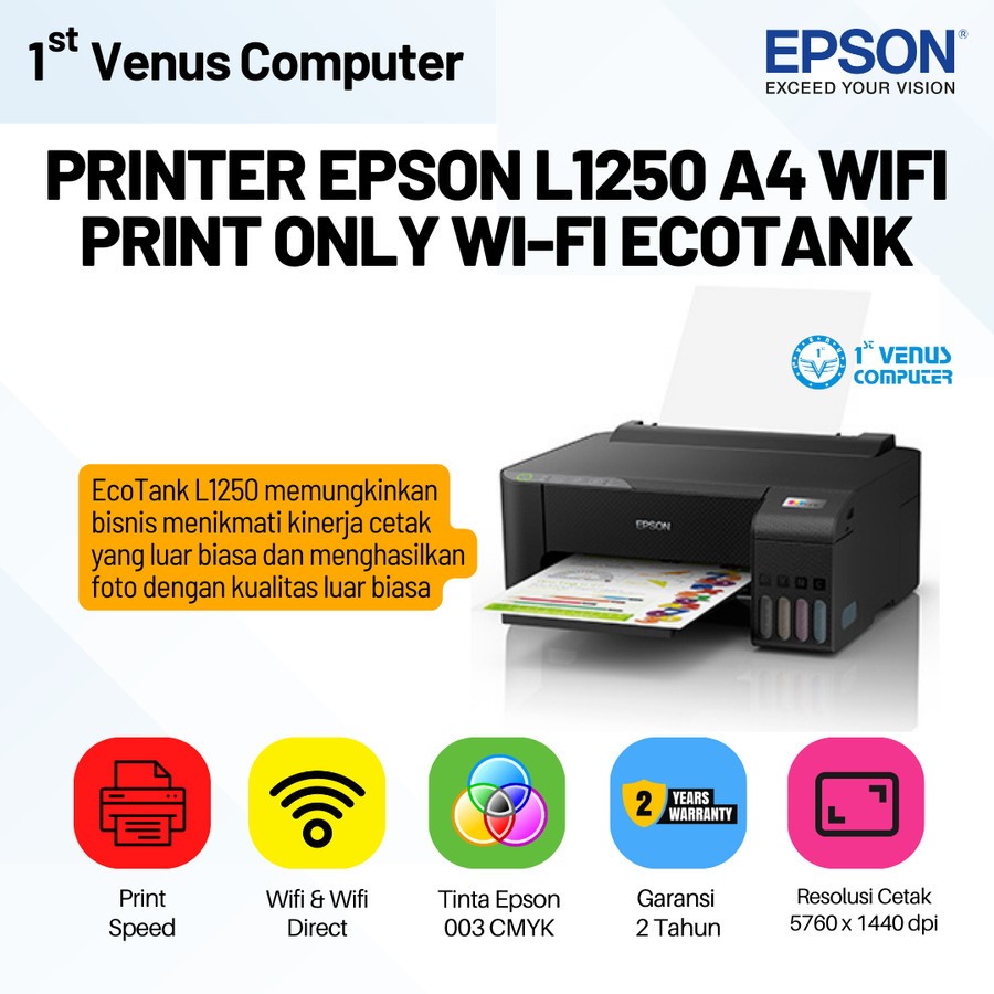 Jual Printer Epson L1250 Print Only Wi Fi A4 Ecotank New Garansi Resmi Pri72 Eps Shopee