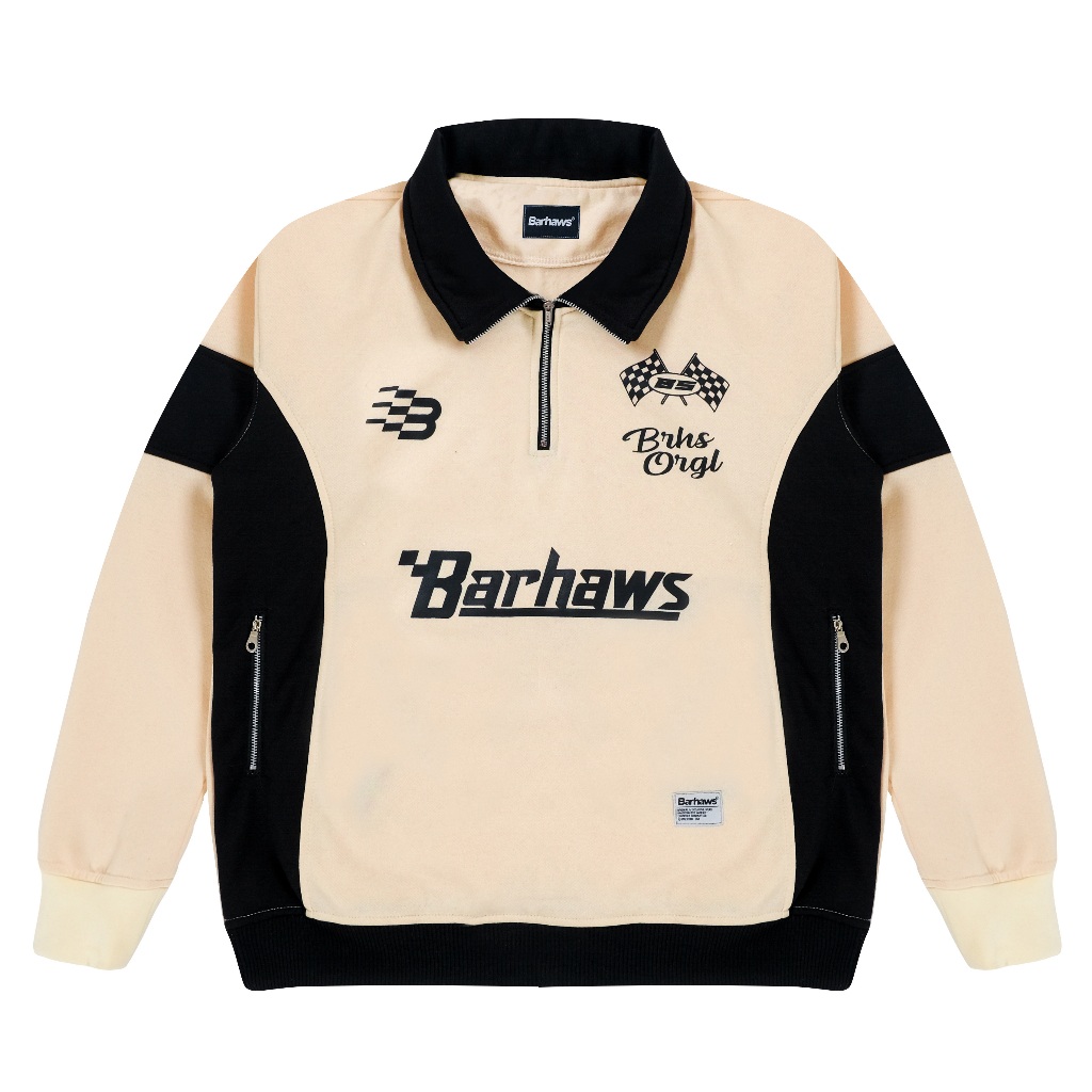 Jual BARHAWS - Sweater Rugby Halfzip Kombinasi Cream | Shopee Indonesia