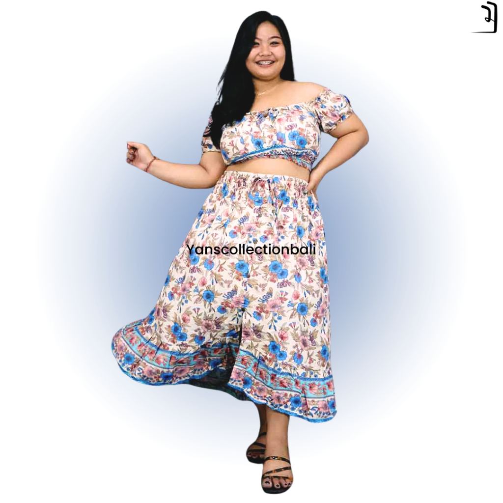 Jual Setelan rok pantai Bali wanita kancing top karet oneset | Shopee ...
