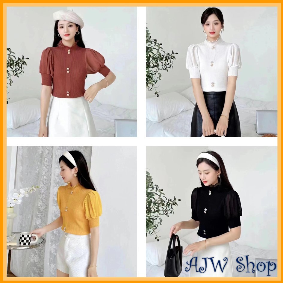 Jual Ajw Turtleneck Wanita Lengan Pendek Rajut Import Premium Har Blouse Turtleneck Elegan