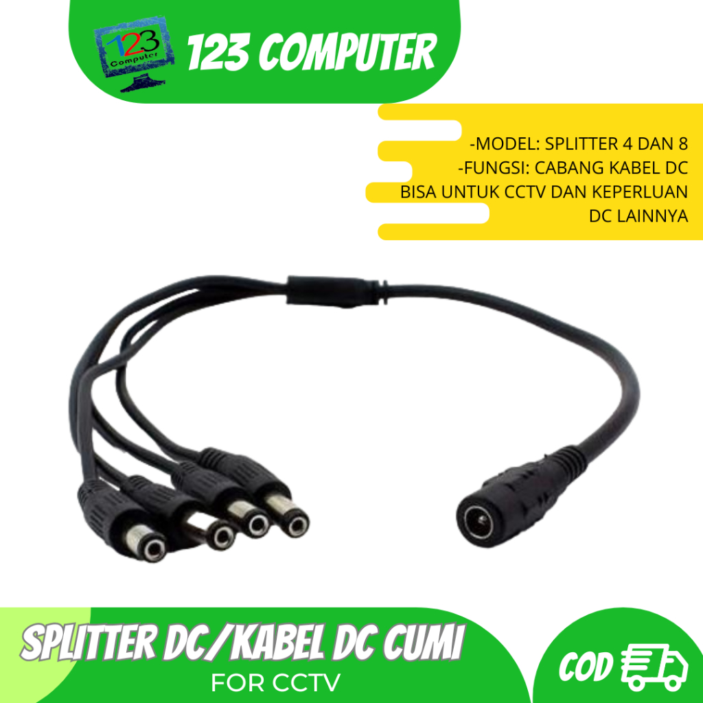 Jual KABEL DC CUMI / KABEL DC ADAPTOR CCTV CABANG 4 DAN 8 / JACK CABLE ...