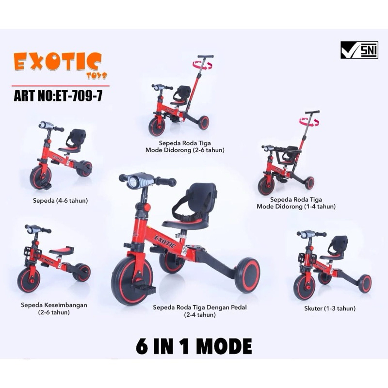 Jual Sepeda roda tiga Anak balance bike 6 in 1 Exotic ET 709-7 T32 T20 ...
