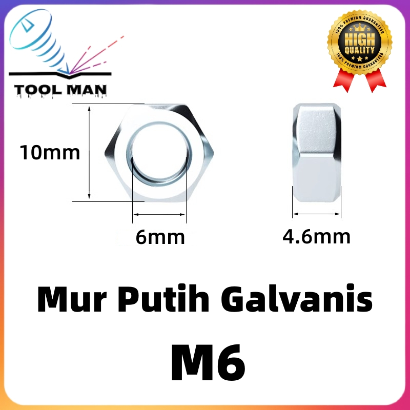 Jual M6 Mur putih galvanis / hex mur putih / Galvanized hexagonal nuts ...