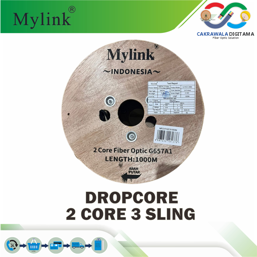 Jual Kabel Fiber Optic FTTH Dropcore 2 Core 3 Sling Merk Mylink Panjang ...