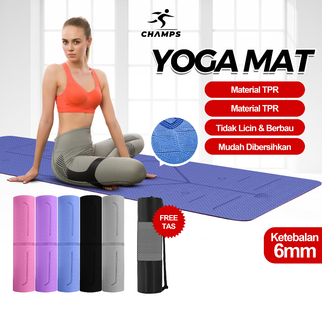 Jual CHAMPS Matras Friendly Yoga Mat – Anti Slip, Double Layer TPE