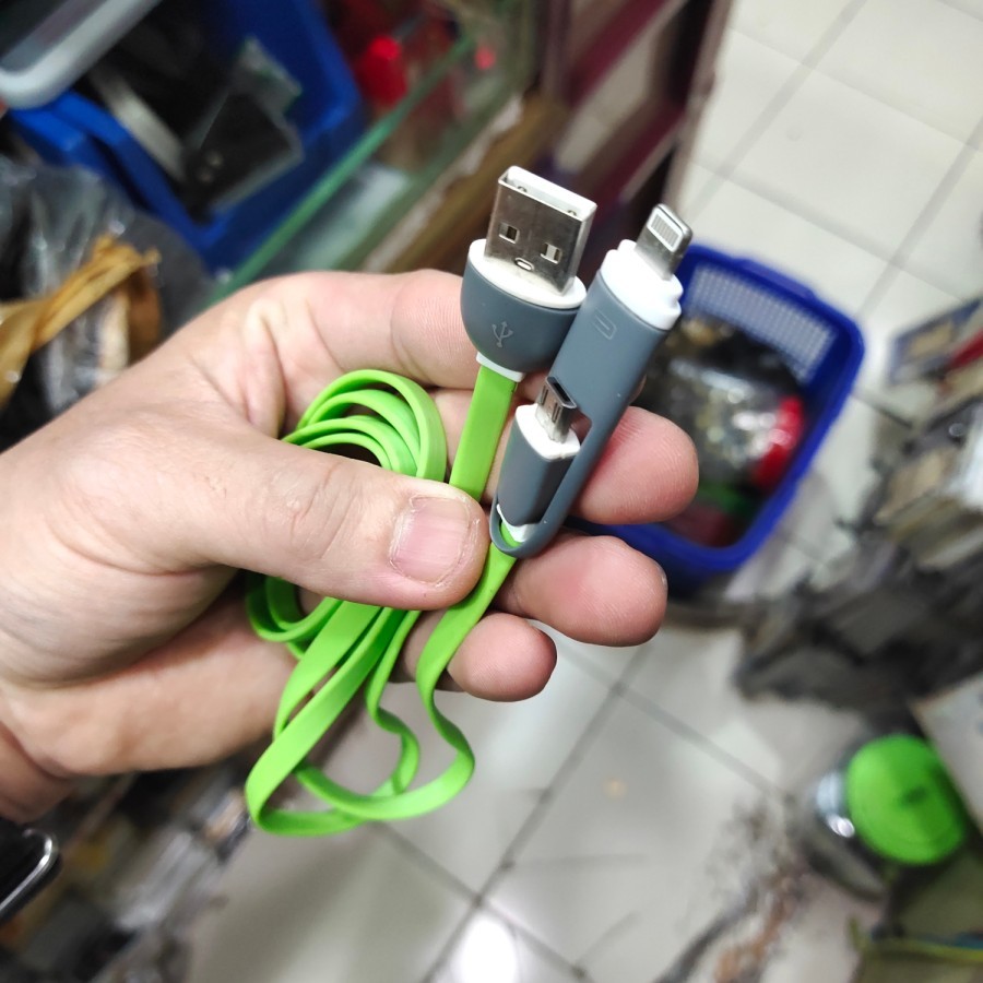 Jual kabel charger handphone micro usb + lightning model sambungan ...