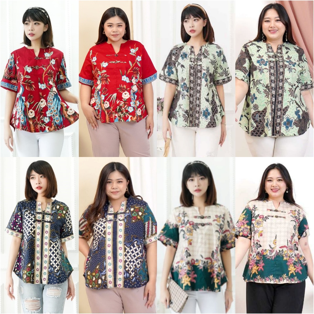 Jual Baju Wanita Jumbo Atasan Batik Big Size Blouse Lengan Pendek