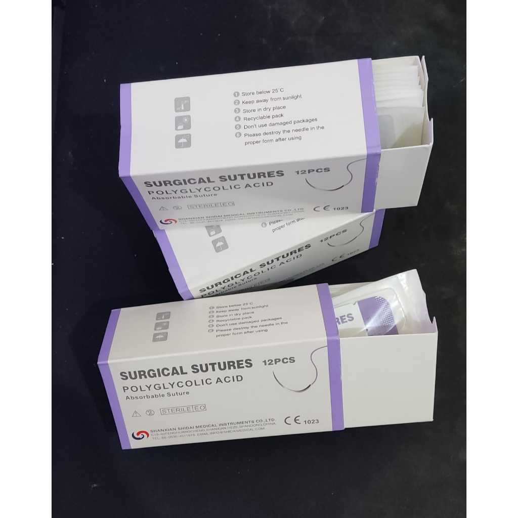 Jual 1 Box isi 12pcs - Benang Bedah PGA (Polyglycolic Acid) / Benang