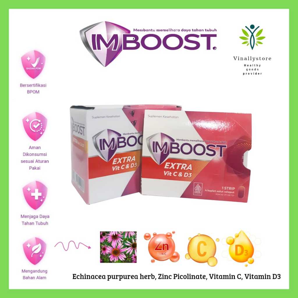 Jual IMBOOST EXTRA Vit C & D3 Isi 4' (membantu memelihara daya tahan ...